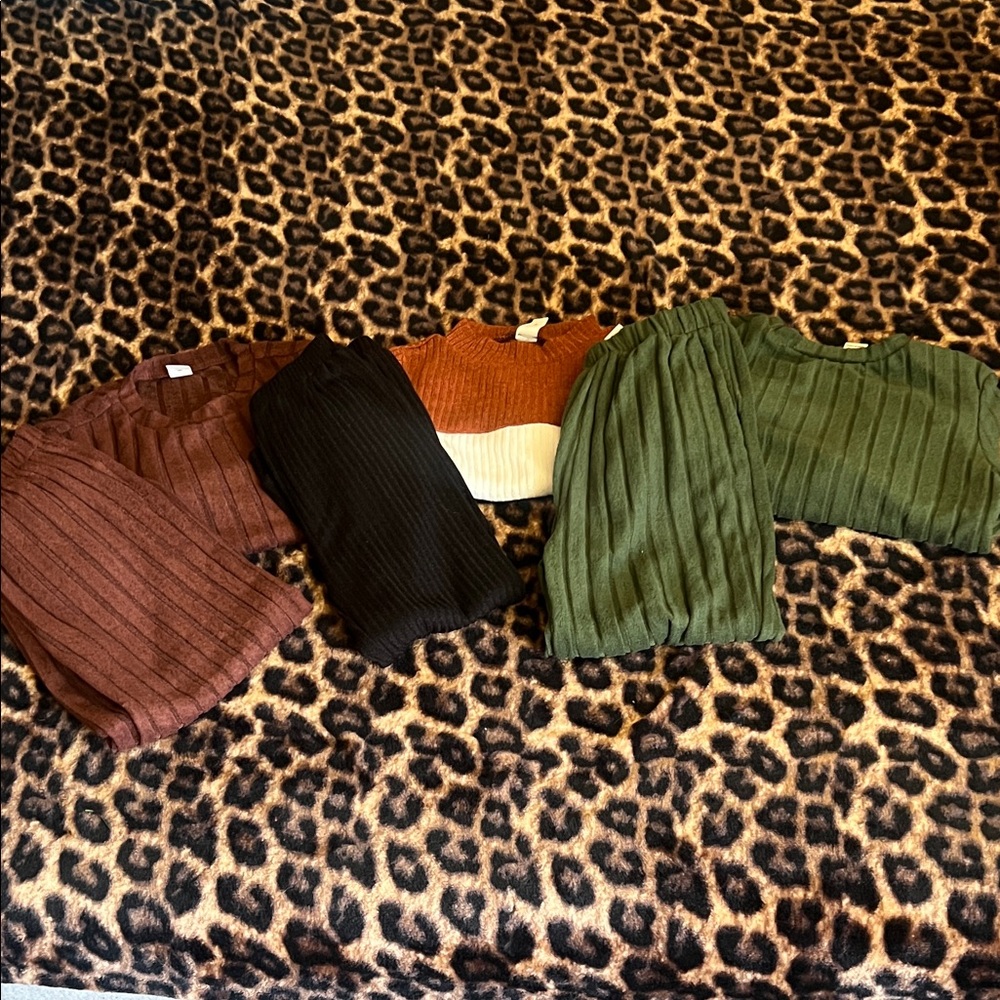 PRE BUNDLED Kids Ribbed Knit Bottoms Set - Brown, Black, Green
